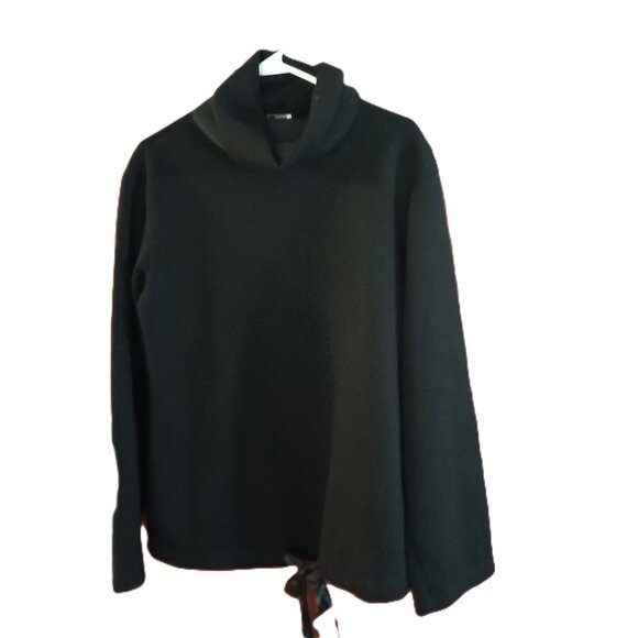 Zara Black Fleece Cowl Neck Pullover Sweatshirt Ribbon Tie Hem Women’s Small EUC - Picture 2 of 16